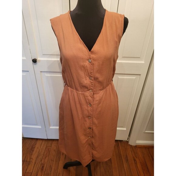 Listicle Dresses & Skirts - Peach Striped Sleeveless Button Up Dress Pockets sz S Trad Wife Preppy Coastal